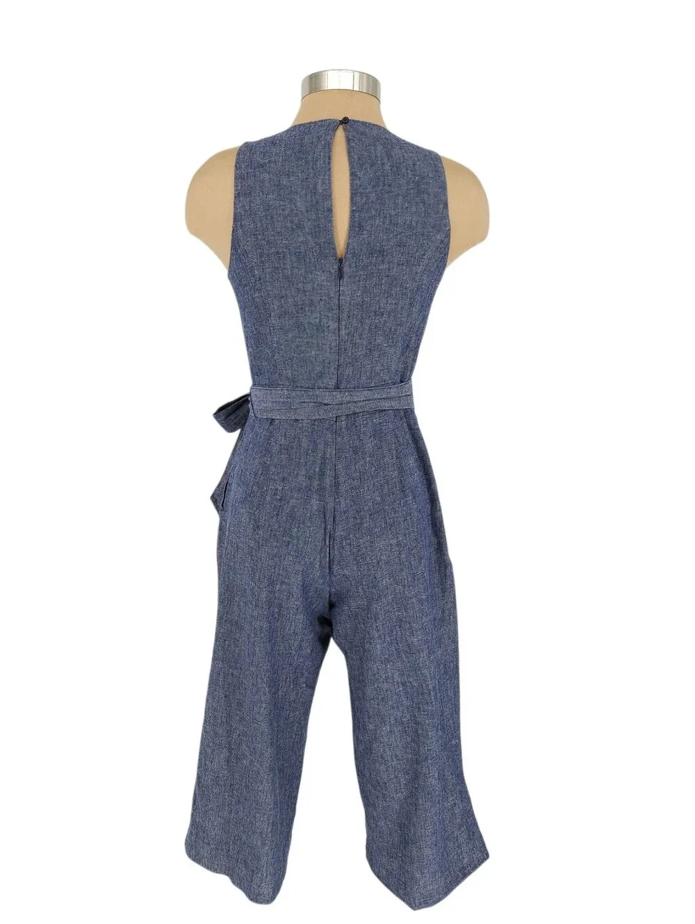 Banana Republic Pleated Wide Leg Jumpsuit Linen Blue Sleeveless Cropped Romper 4